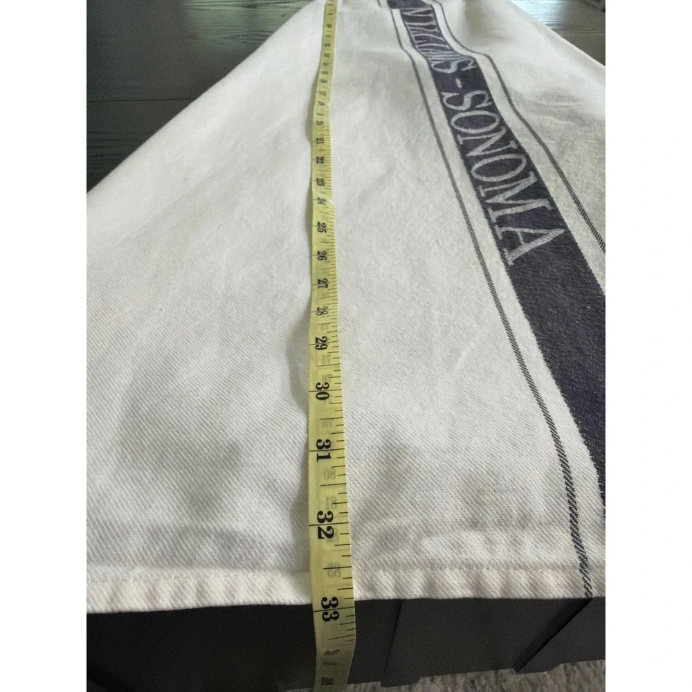 Williams Sonoma Logo Cotton Twill Apron White Navy Blue Stripe Adjustable